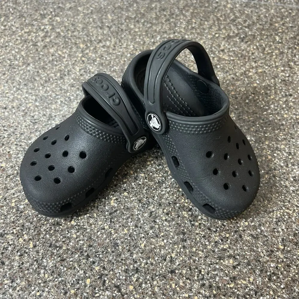 Crocs Iconic Comfort Toddler Little Kids Size 6 Black Clogs Mules Slip On Casual
